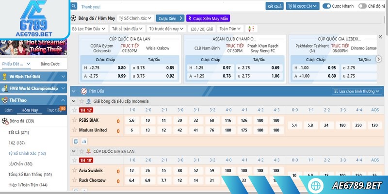 Kèo chấp trực tiếp AE6789 mang đến trải nghiệm cược sống động